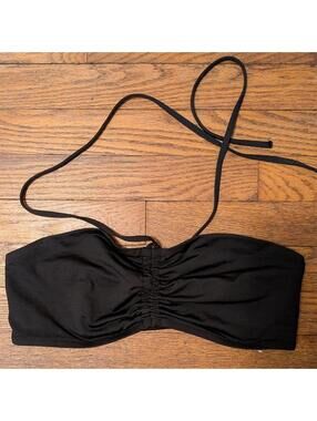 H&M Black Bandeau Bikini Top Ruched Tie Swim Size 12